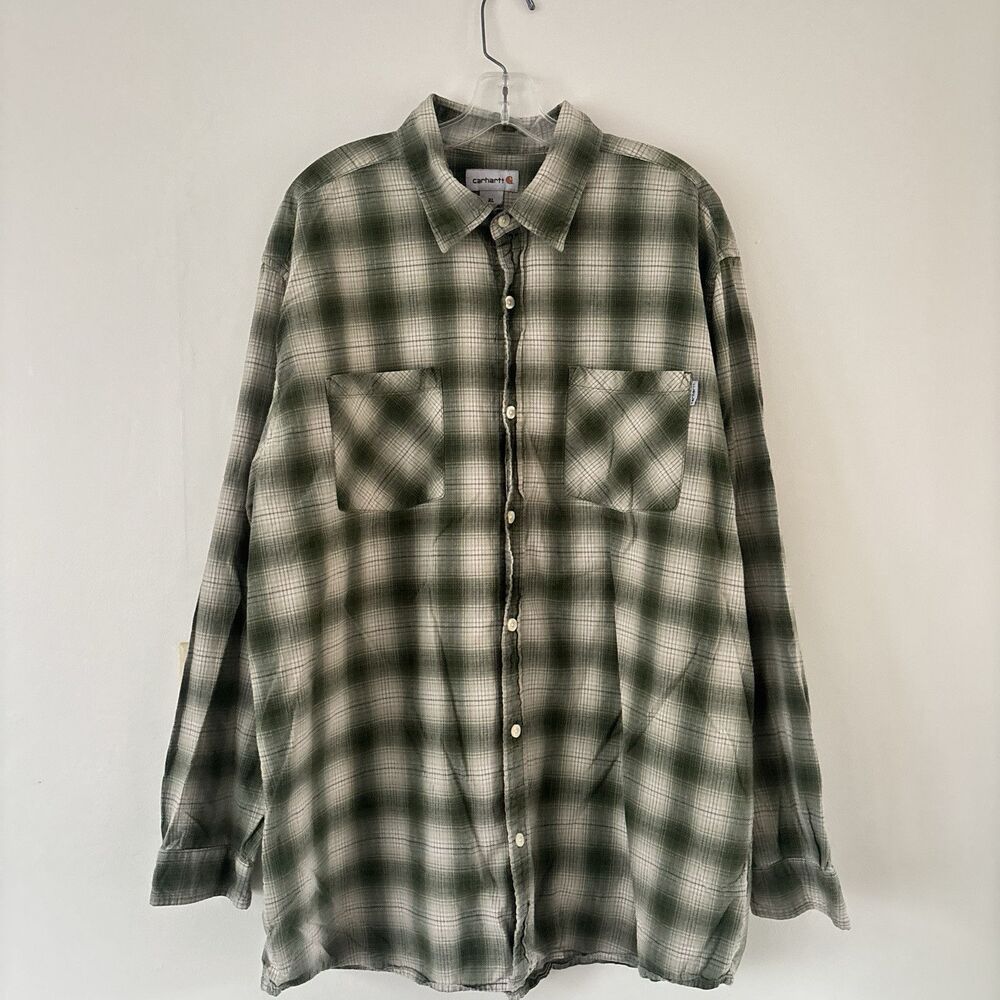 Carhartt Shirt Mens XL Long Sleeve Button Up Plaid Flannel Vintage Casual VTG